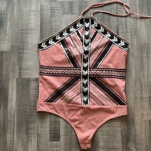 Express sequin design thong bodysuit.
